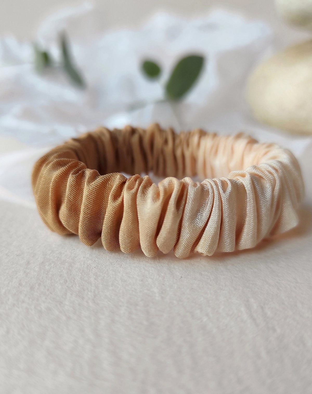 Plant-dyed silk scrunchie, Organic apricot hair tie, Botanical Hair elastic for spring