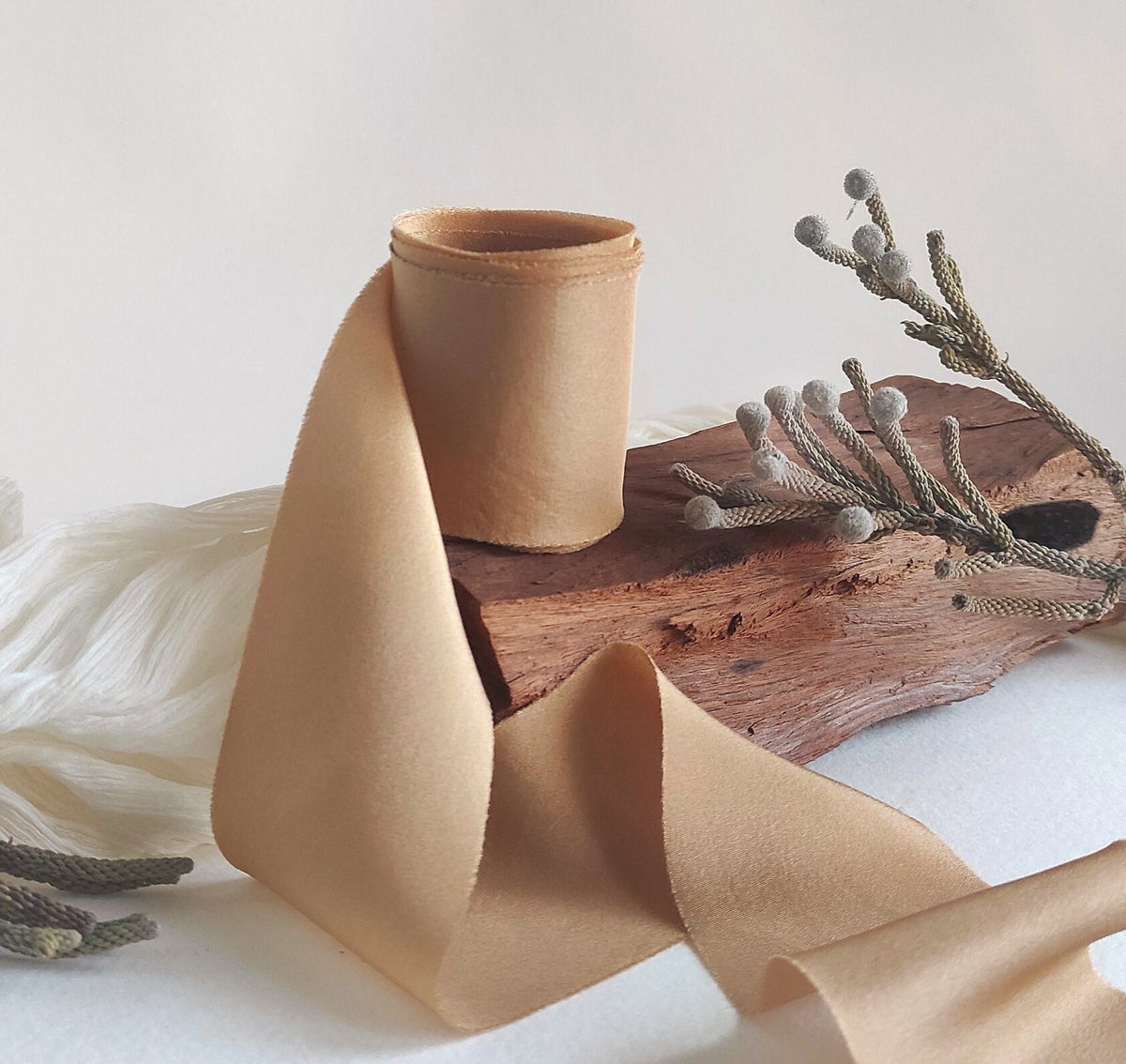 Handmade Terracotta Silk Ribbon, Naturally Dyed organic ribbon, Raw edge eco-friendly bouquet ribbon