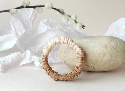 Plant-dyed silk scrunchie, Organic apricot hair tie, Botanical Hair elastic for spring