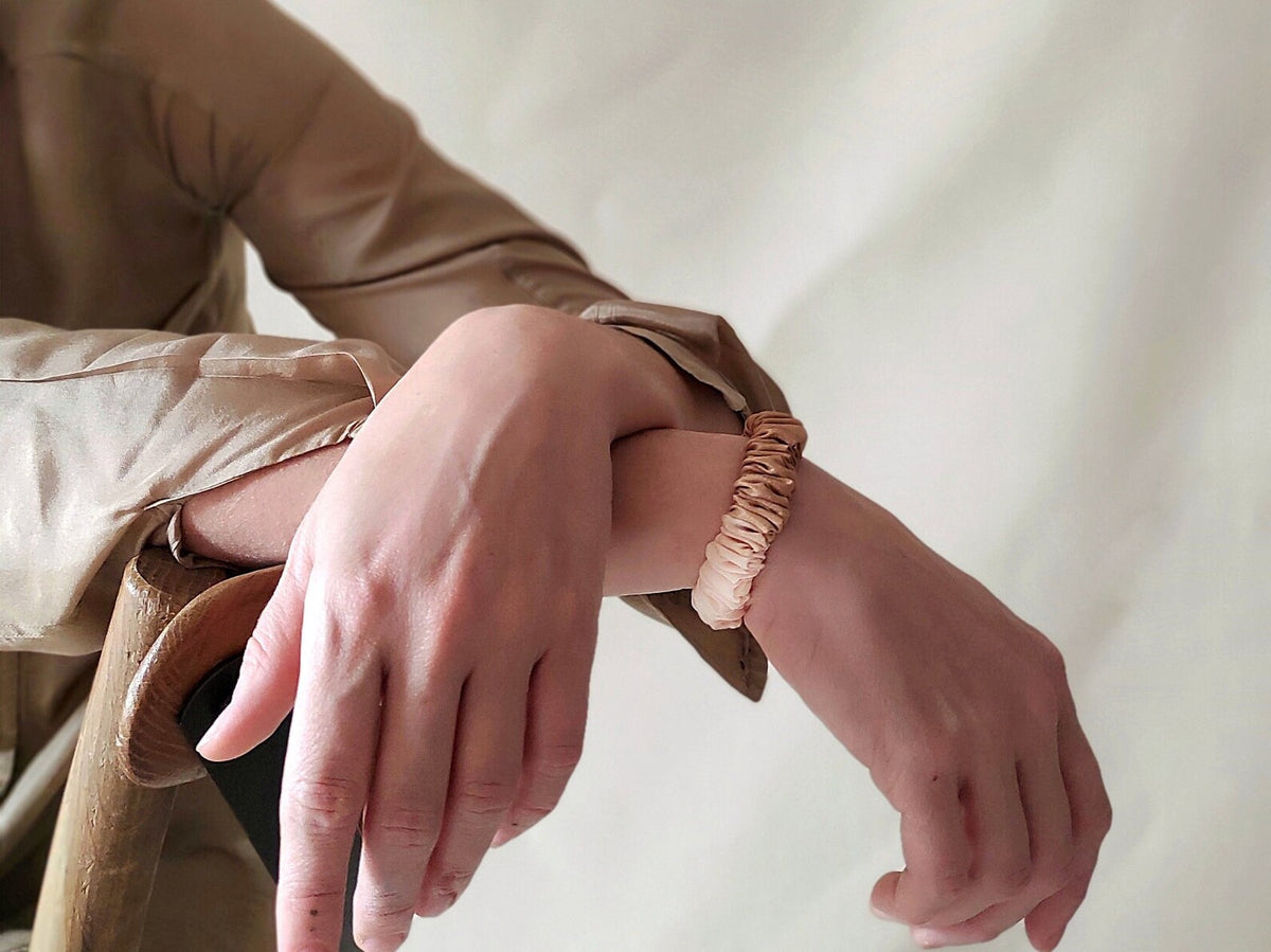 Plant Dyed Silk Scrunchie, Neutral Earth Tones, Two-Color Hair Tie for gift