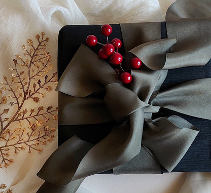 Naturally Dyed Wide Silk Ribbon, Charcoal Botanical Plant Dye, Handmade Elegant Gift Wrap