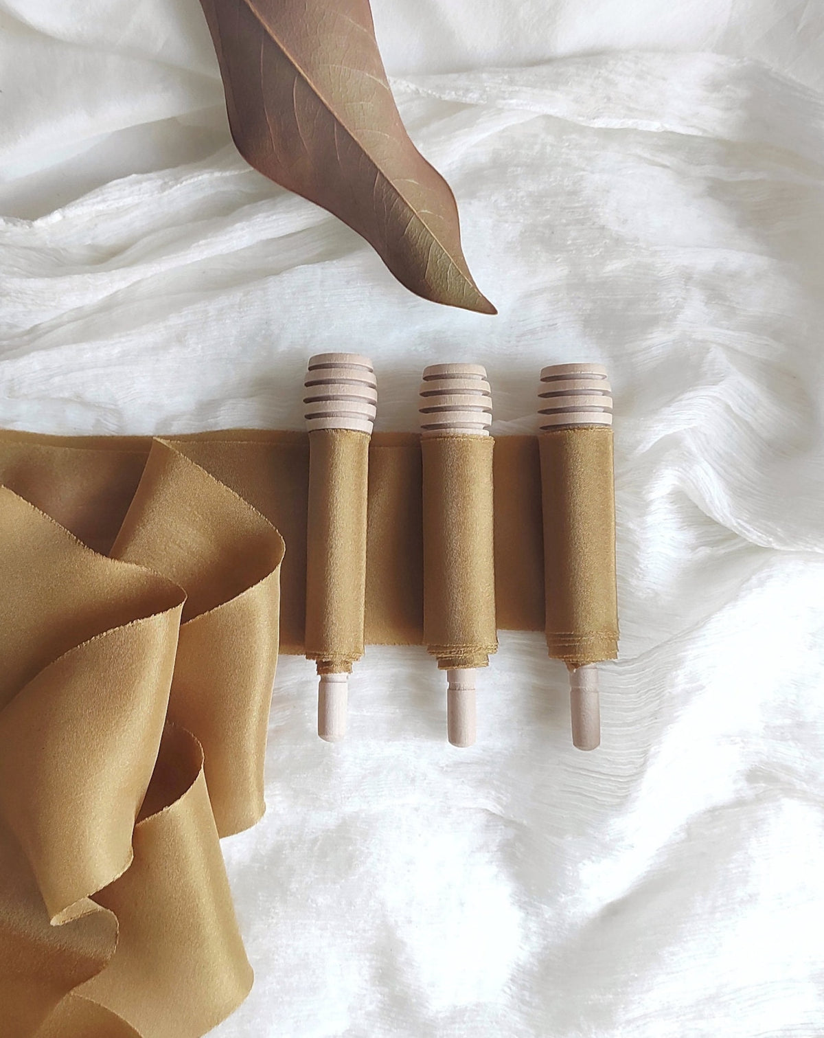 Hand dyed organic silk ribbon, Old Gold wide natural ribbon, Bohemian wedding sustainable ribbon