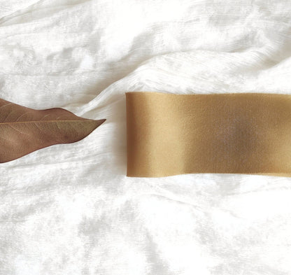 Bronze wide silk ribbon, Botanical Dyed organic ribbon, Raw edge eco-friendly ribbon for Bridal Bouquet