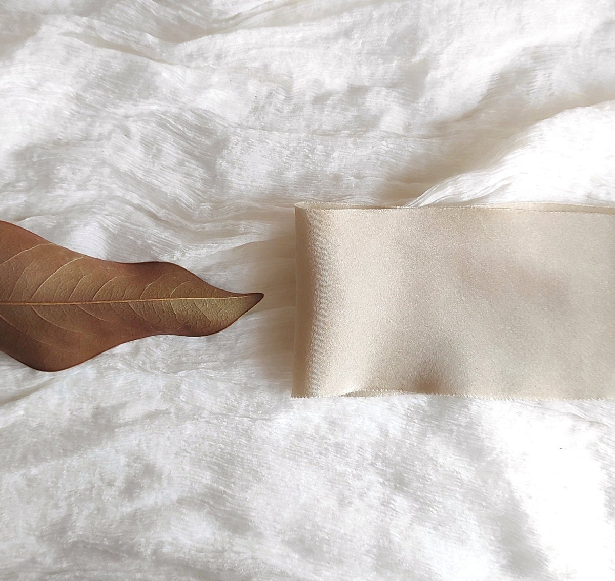 Champagne silk ribbon, Botanical plant dyed ribbon, Raw edge ribbon bridal bouquet
