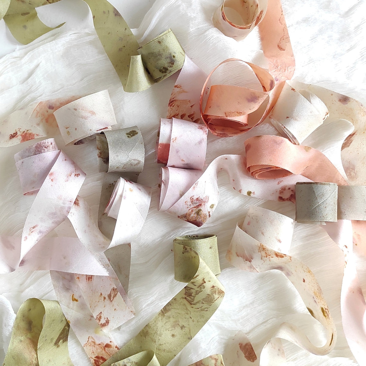 Botanical Print Mulberry Silk Ribbon, Ivory Organic Ribbon Lot