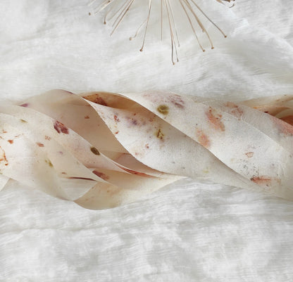 Botanical Print Mulberry Silk Ribbon, Ivory Organic Ribbon Lot