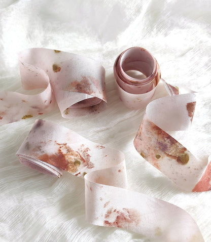 Botanical Printed Silk Ribbon, Light Pink, Organic Dyed, Boho Wedding