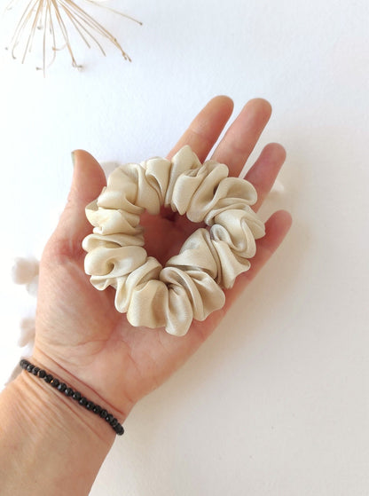 Botanical Dyed Organic Silk Scrunchie, Neutral Satin Hair Tie, Eco-friendly Elastic