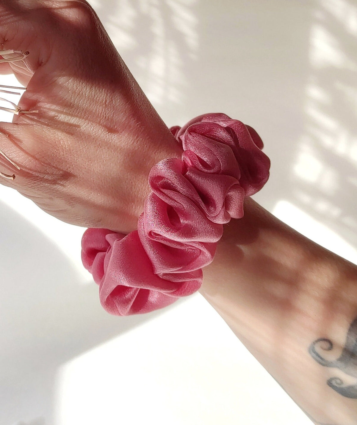 Botanically Dyed Silk Scrunchie, Medium Pink Organic Hair Tie, Eco-friendly Natural Elastic