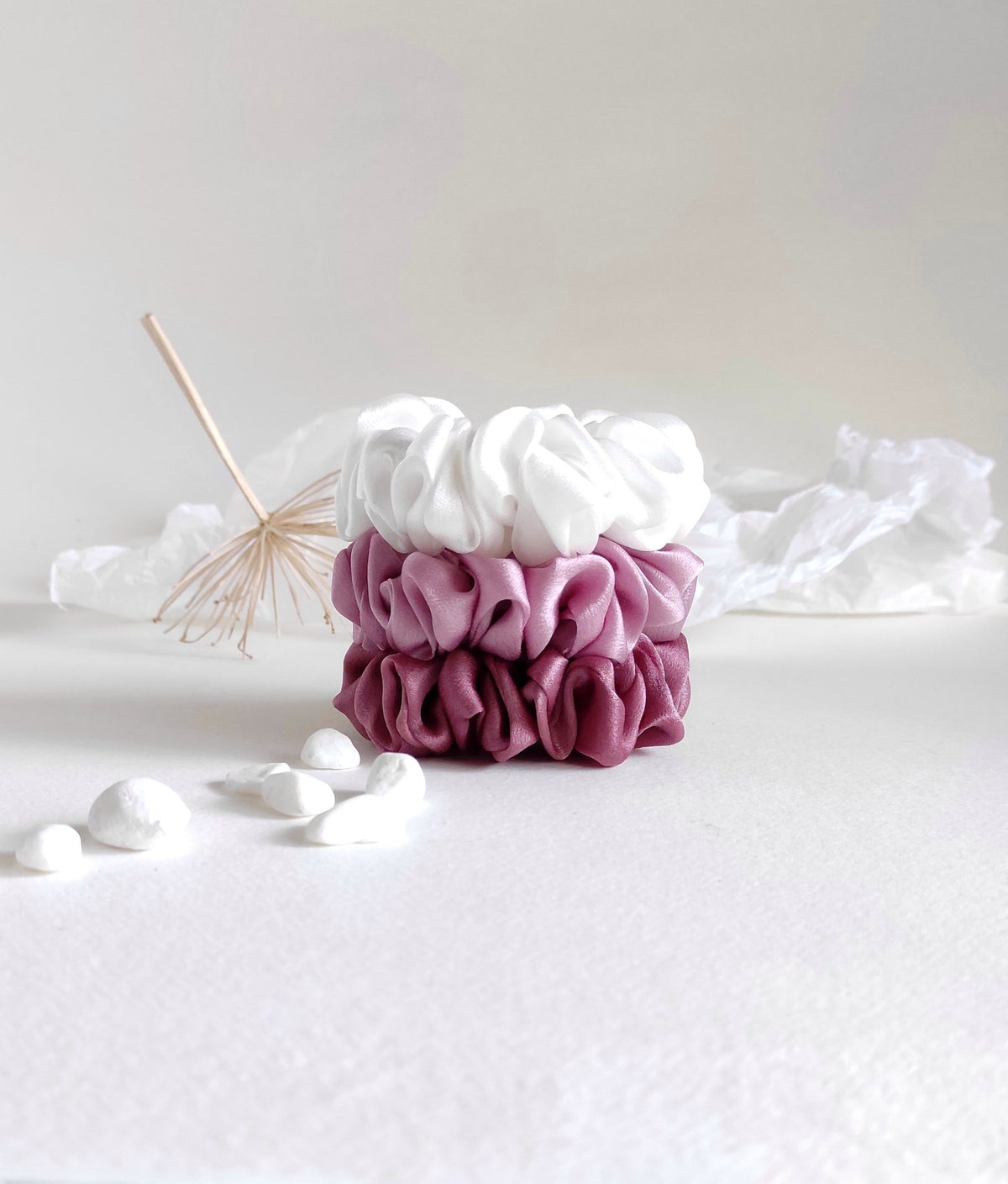 Hand Dyed Mulberry Silk Scrunchie, Medium Mauve Botanical Hair Tie, Gentle Elastic