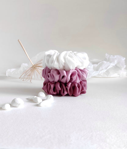 Hand Dyed Mulberry Silk Scrunchie, Medium Mauve Botanical Hair Tie, Gentle Elastic
