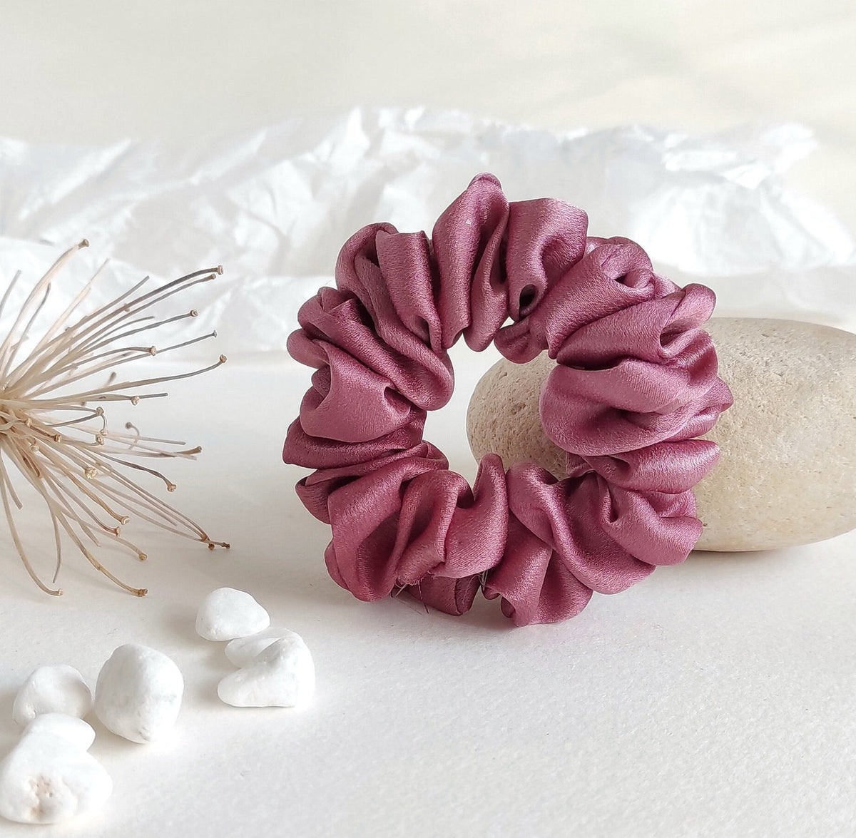 Mauve Organic Silk Scrunchie, Botanical Dyed Hair Tie, Sustainable hair elastic for gift summer