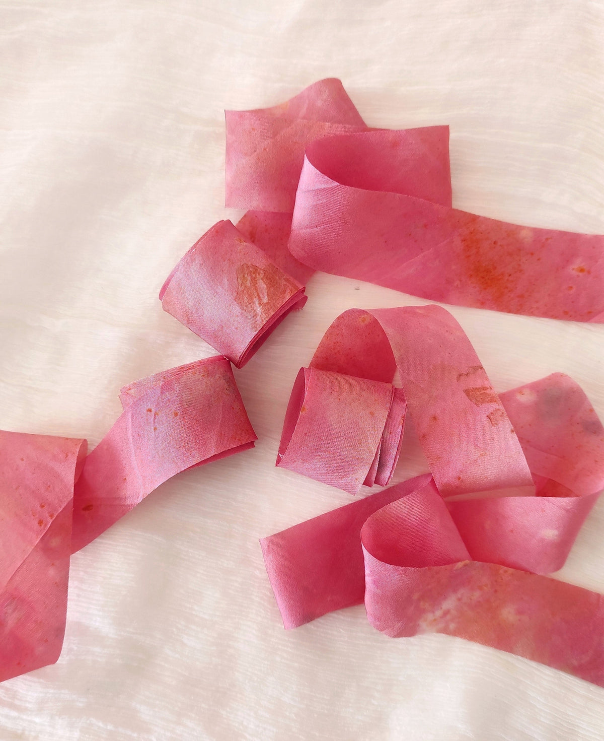 Botanically Dyed Silk Ribbon, Medium Rose organic ribbon, Natural print ribbon