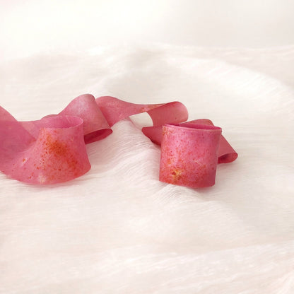 Botanically Dyed Silk Ribbon, Medium Rose organic ribbon, Natural print ribbon