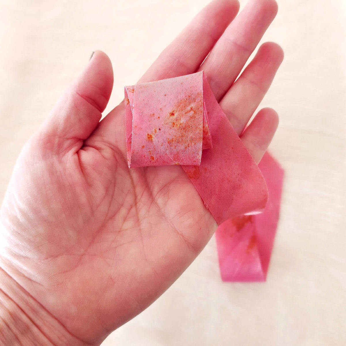 Botanically Dyed Silk Ribbon, Medium Rose organic ribbon, Natural print ribbon