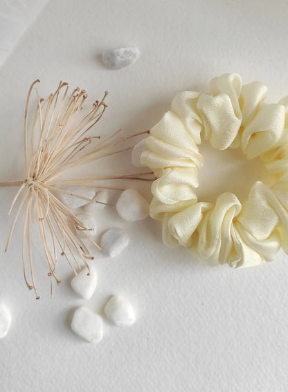 Lemon yellow satin silk scrunchie, Eco-dyed organic hair tie, Eco-friendly hair elastic for fall