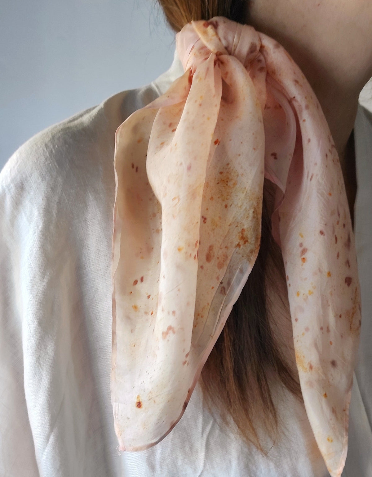 Botanical Eco Print Silk Scarf, Light Blush Pink Leaf Dye Bandana