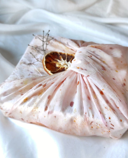 Botanical Eco Print Silk Scarf, Light Blush Pink Leaf Dye Bandana