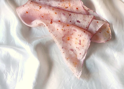 Eco print silk scarf, Leaf print dyed scarf, Botanically dyed square organic scarf, Light blush pink color bandana