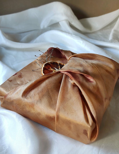 Botanically dyed silk scarf, Earth tone habotai square scarf, Natural print organic bandana for gift summer