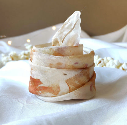 Ivory botanically dyed silk scarf, Boho organic scarf for woman, Plant print scarf handmade, Natural bandana for gift wrapping