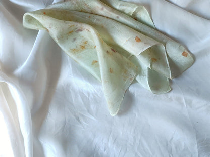 Handmade leaf print silk scarf, Dyed organic bandana, Mint green scarf for birthday gift