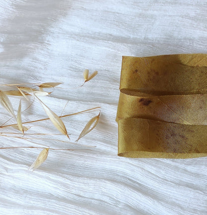 Botanical Printed Silk Ribbon, Hand-Dyed Habotai, Eco-Friendly