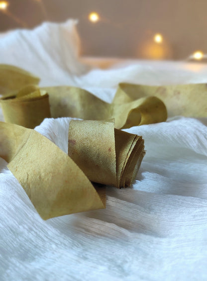 Botanical Printed Silk Ribbon, Hand-Dyed Habotai, Eco-Friendly
