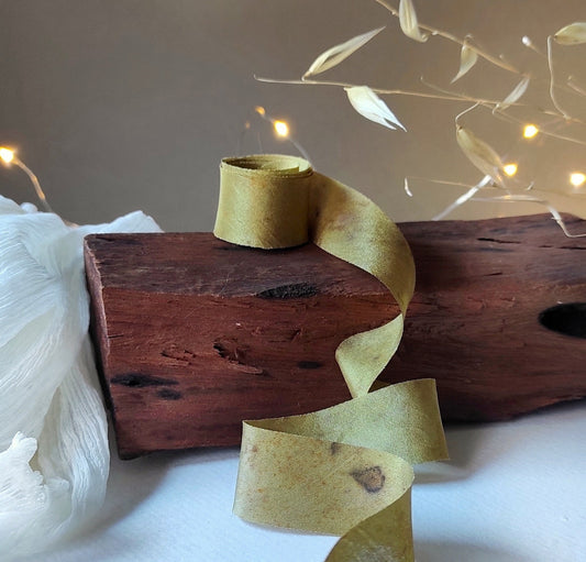 Botanical Printed Silk Ribbon, Hand-Dyed Habotai, Eco-Friendly