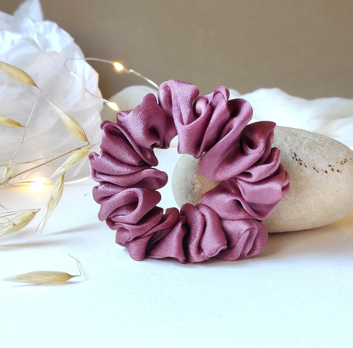 Mauve Organic Silk Scrunchie, Botanical Dyed Hair Tie, Sustainable hair elastic for gift summer