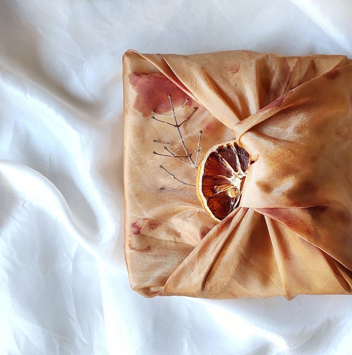 Botanically dyed silk scarf, Earth tone habotai square scarf, Natural print organic bandana for gift summer