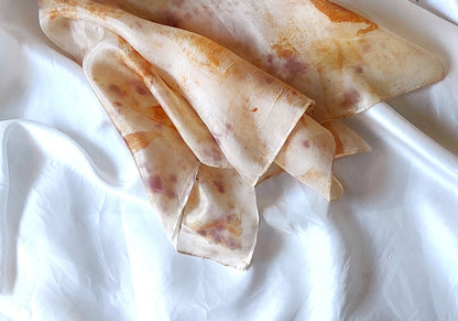 Ivory Botanical Silk Scarf, Hand-Dyed Plant Print Boho Bandana for Women