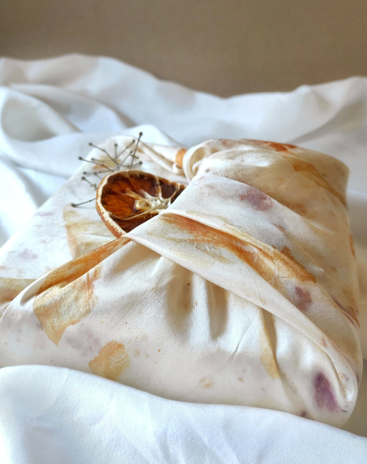 Ivory botanically dyed silk scarf, Boho organic scarf for woman, Plant print scarf handmade, Natural bandana for gift wrapping