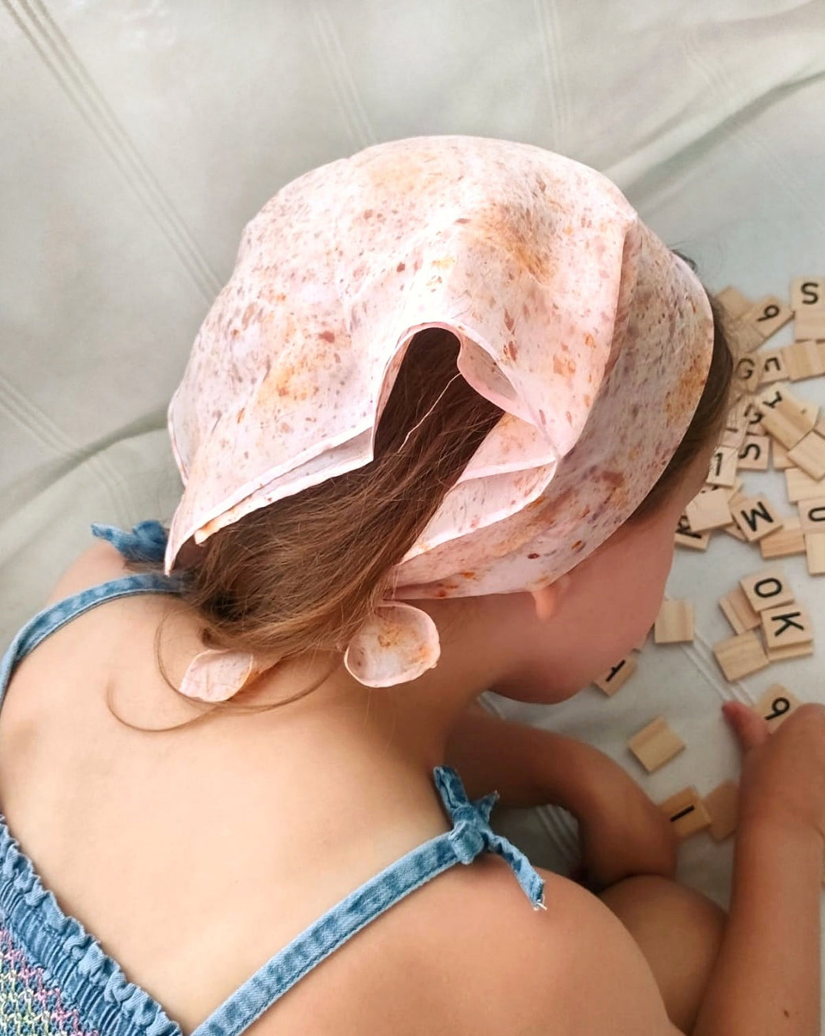 Botanical Eco Print Silk Scarf, Light Blush Pink Leaf Dye Bandana