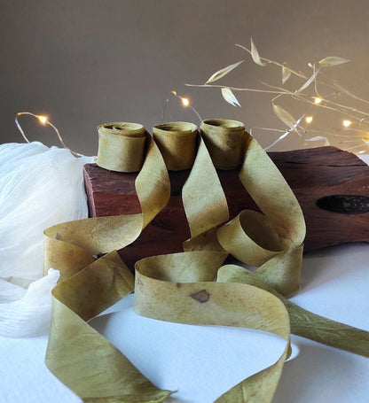 Botanical Printed Silk Ribbon, Hand-Dyed Habotai, Eco-Friendly