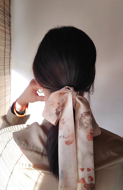 Botanical Print Mulberry Silk Ribbon, Plant-Dyed Wide Headband, Eco-Friendly Hair Accessory