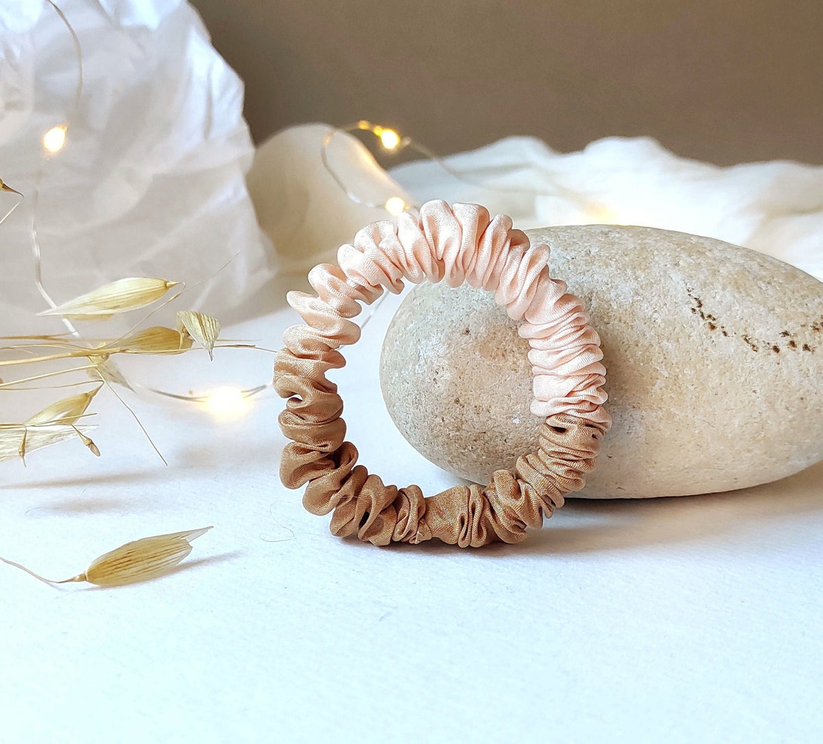 Plant Dyed Silk Scrunchie, Neutral Earth Tones, Two-Color Hair Tie for gift