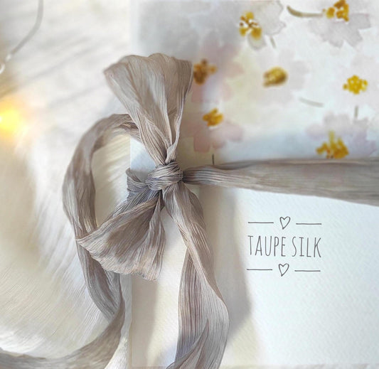 Hand dyed silk ribbon, Neutral Plant dyed crinkle organic ribbon, Sustainable ribbon for gift