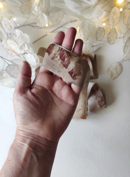 Botanical Print Mulberry Silk Ribbon, Plant-Dyed Wide Headband, Eco-Friendly Hair Accessory