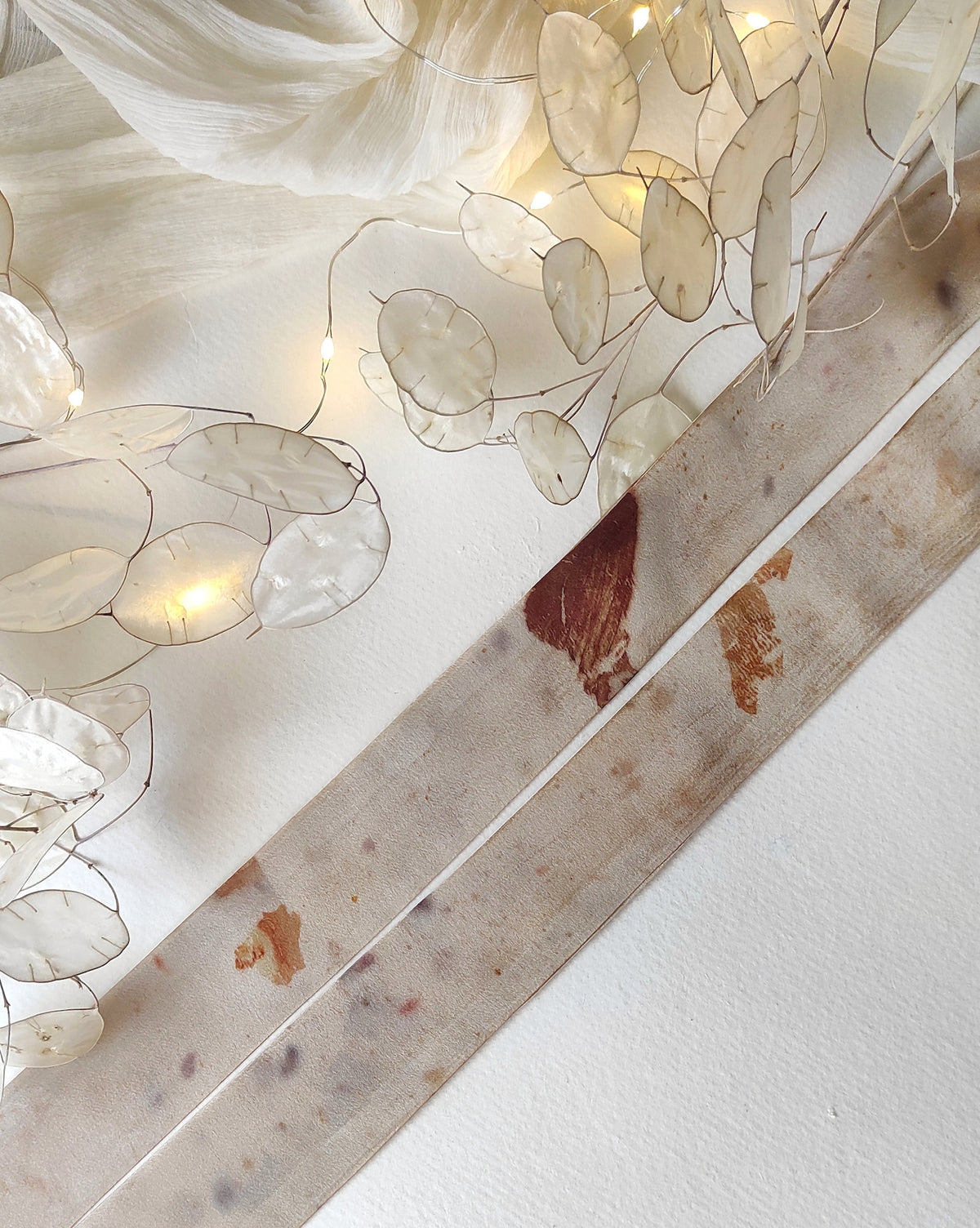 Botanical Print Mulberry Silk Ribbon, Plant-Dyed Wide Headband, Eco-Friendly Hair Accessory