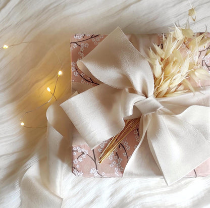 Hand Dyed Bone Silk Ribbon, Boho Bridal Bouquet, Plant-Dyed silk ribbon