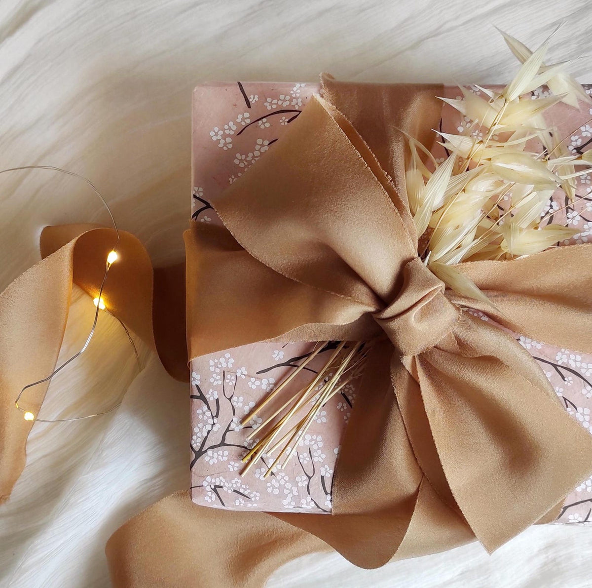 Handmade Terracotta Silk Ribbon, Naturally Dyed organic ribbon, Raw edge eco-friendly bouquet ribbon