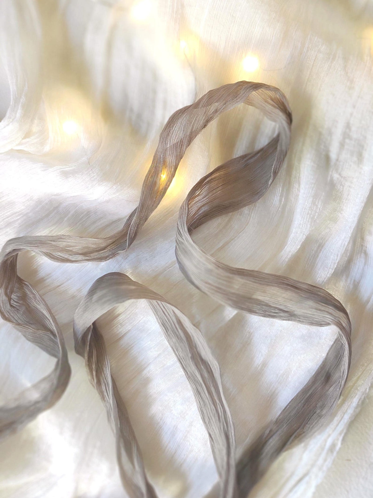Hand dyed silk ribbon, Neutral Plant dyed crinkle organic ribbon, Sustainable ribbon for gift