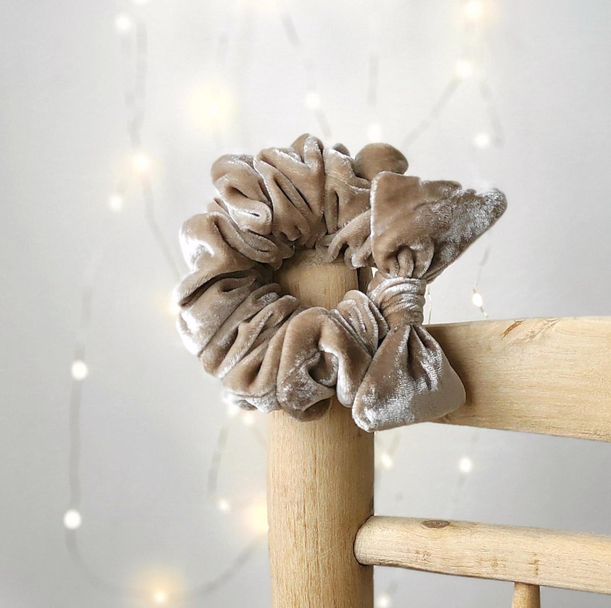 Hand-Dyed Silk Velvet Scrunchie with Bow, Natural Pigment Hair Tie