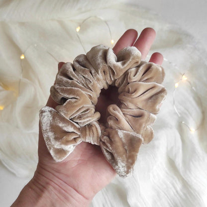 Hand-Dyed Silk Velvet Scrunchie with Bow, Natural Pigment Hair Tie