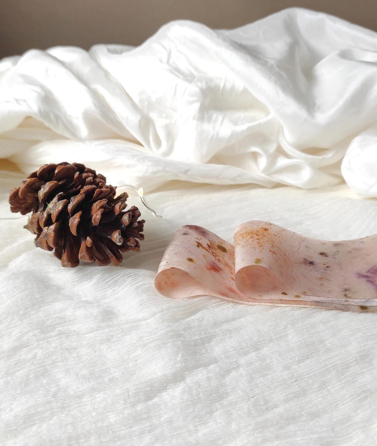 Botanical Dyed Silk Ribbon, Cream Pink Raw Edge Ribbon, Eco-Friendly Decor organic ribbon