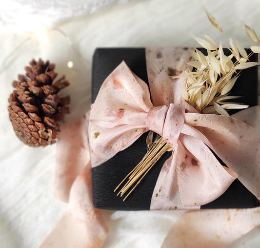 Hand dyed pink silk ribbon, Botanical Print organic ribbon, Eco-Friendly wide ribbon for summer