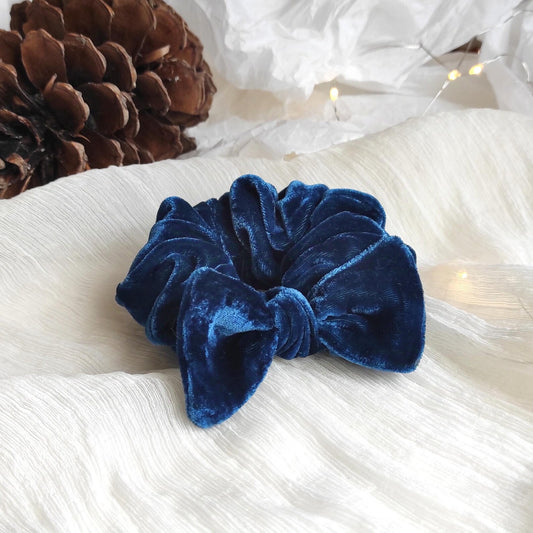 Indigo Blue Silk Velvet Scrunchie, Plant-Dyed Hair Tie, Natural Dye Accessory