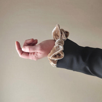 Hand-Dyed Silk Velvet Scrunchie with Bow, Natural Pigment Hair Tie