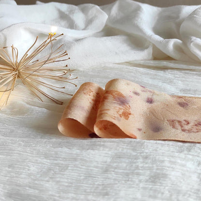 Hand Dyed Silk Ribbon, Natural Floral Print, Orange Habotai Silk ribbon